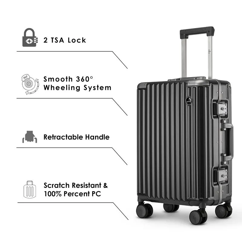 THE CLOWNFISH Combo of 2 Stark Series Luggage Polycarbonate Hard Case Suitcases Eight Wheel Trolley Bags with Double TSA Locks- Sooty Black (Medium 67 cm-26 inch, Small 57 cm-22 inch)