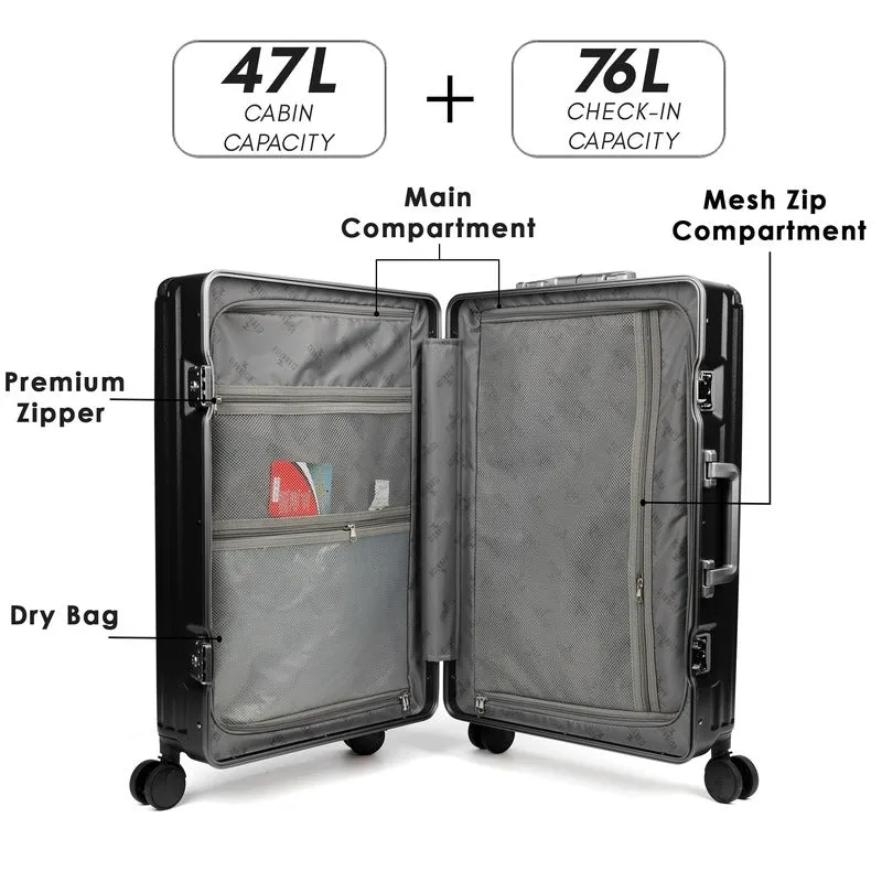 THE CLOWNFISH Combo of 2 Stark Series Luggage Polycarbonate Hard Case Suitcases Eight Wheel Trolley Bags with Double TSA Locks- Sooty Black (Medium 67 cm-26 inch, Small 57 cm-22 inch)