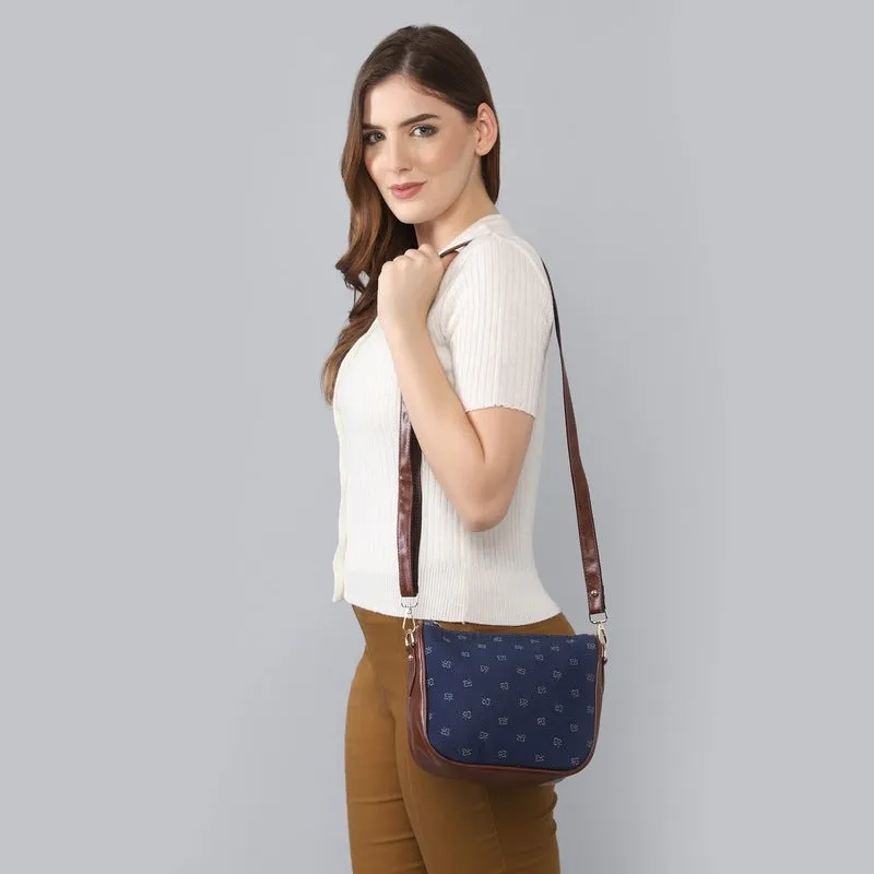 The Clownfish Garnet Series Printed Handicraft Fabric & Tapestry Crossbody Sling Bag for Women Ladies Single Shoulder Bag Shoulder Belt (Blue-Spade)