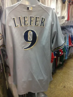 Vtg #9 JEFF LIEFER Milwaukee Brewers MLB Majestic Authentic Jersey 50