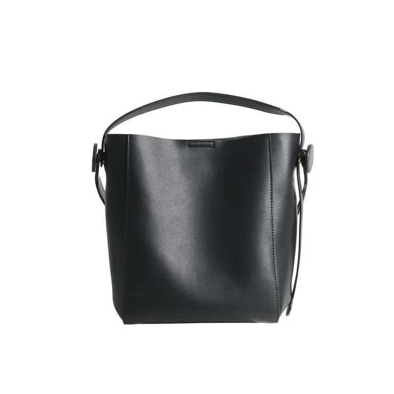 Womens Smooth Leather Bucket Tote Bag