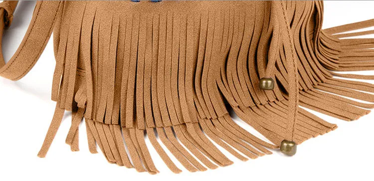 Womens Vegan Leather Fringe Crossbody  Bucket Bags Boho Purses for Women