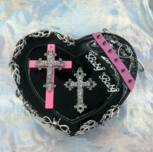 Y2K Punk Goth Black Pink Heart Cross Chains Messenger Bag