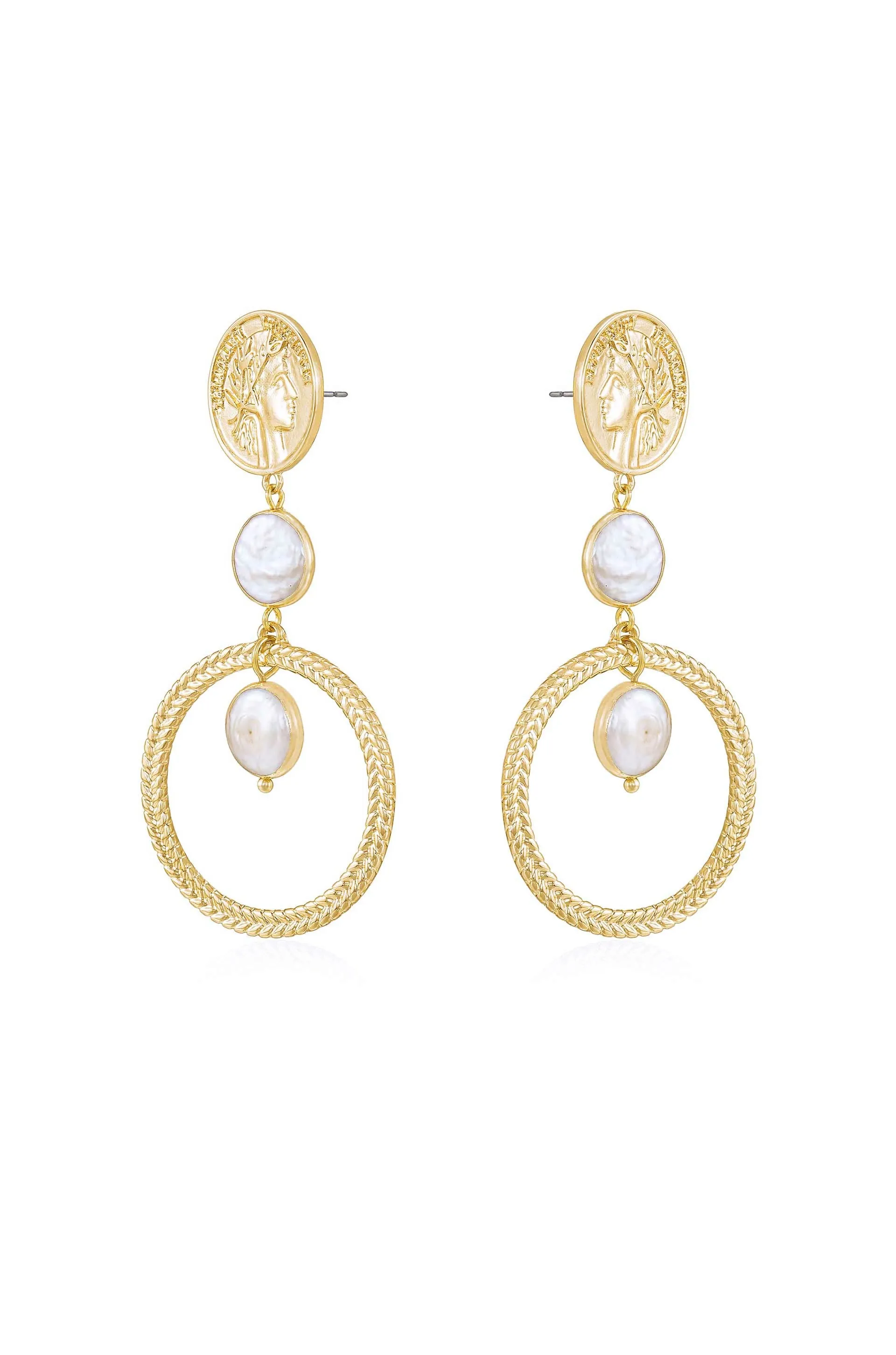 Your Majesty Coin & Freshwater Pearl Drop Earrings